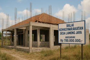 Pembangunan Balai Kemasyarakatan Desa Lamong Jaya, Kades Benarkan ada Penganggaran Ganda, Mahasiswa Desak Pemeriksaan